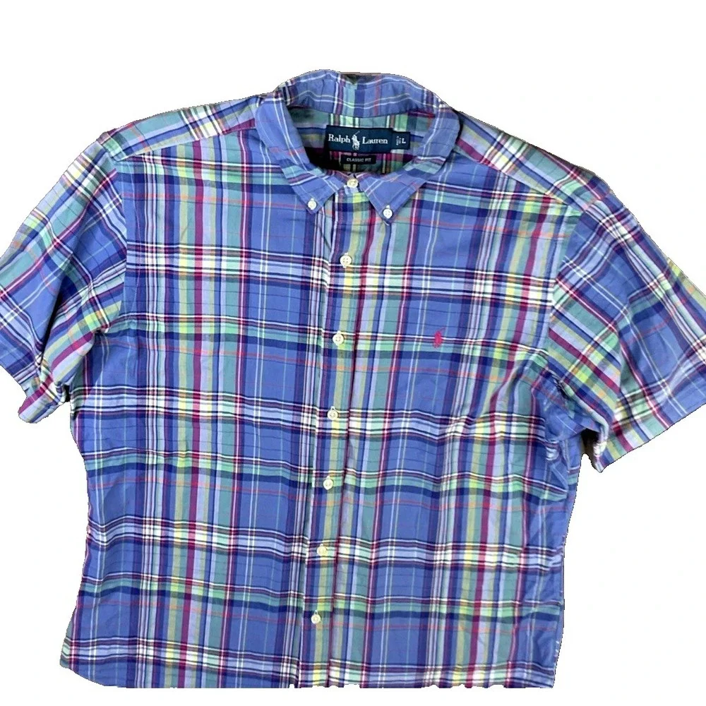 Polo Ralph Lauren Plaid Shirt Mens L Short Sleeve Button Down Classic Vintage